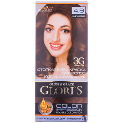 Крем-краска для волос GLORIS (Глорис) цвет 4.6 Каштановый на 2 применения: крем-краска 25 мл + окислитель 25 мл + шампунь 15 мл + маска 15 мл