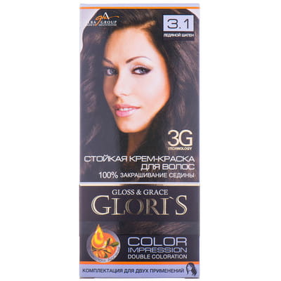 Крем-краска для волос GLORIS (Глорис) цвет 3.1 Ледяной шатен на 2 применения: крем-краска 25 мл + окислитель 25 мл + шампунь 15 мл + маска 15 мл