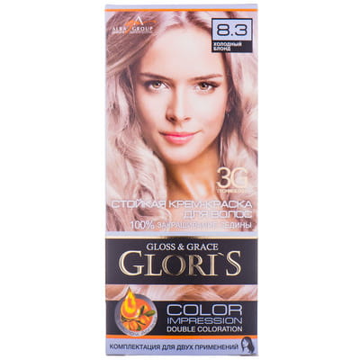 Крем-краска для волос GLORIS (Глорис) цвет 8.3 Холодный блонд на 2 применения: крем-краска 25 мл + окислитель 25 мл + шампунь 15 мл + маска 15 мл