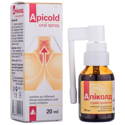 Апиколд спрей оральный уменьшает раздражение и успокаивает воспаленное горло флакон 20 мл