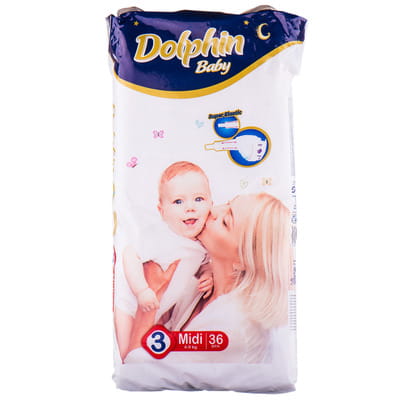 Подгузники для детей DOLPHIN BABY (Долфин Беби) 3 Midi (Миди) от 4 до 9 кг 36 шт