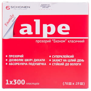 Пластырь Алпе Фэмили Эконом прозрачный классический размер 76 мм х 19 мм 300 шт БНДС