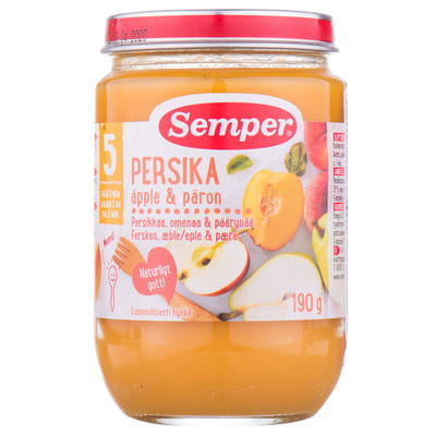 Пюре фруктовое детское SEMPER (Семпер) Персик и груша с 5-ти месяцев 190 г