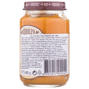 Пюре мясо-овощное детское RUDOLFS (Рудольфс) Овощи и рис с ягненком с 8-ми месяцев органическое 190 г