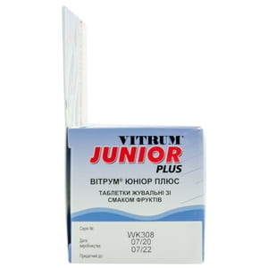 Вітрум Юніор Плюс таблетки жувальні зі смаком фруктів для дітей з 7 до 14 років з вітаміном С, вітаміном Д3 і цинком флакон 30 шт