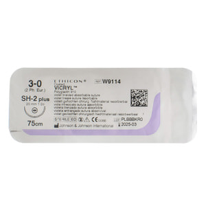 Шовний матеріал що розсмоктується Вікрил розмір USP 3/0, колюча голка 20 мм, 1/2 кола, довжина 75см артикул W9114