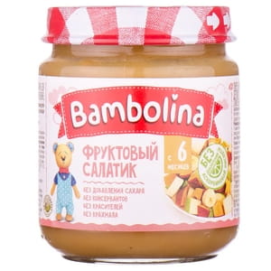 Пюре фруктовое детское BAMBOLINA (Бамболина) Фруктовый салатик с бананом, грушей и персиком с 6-ти месяцев 100 г