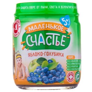 Пюре фруктовое детское МАЛЕНЬКОЕ СЧАСТЬЕ Яблоко-голубика с 5-ти месяцев 90 г