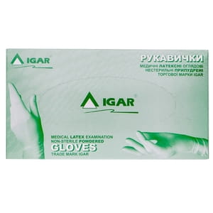 Перчатки смотровые латексные нестерильные припудренные Игар размер M (7-8) 1 пара