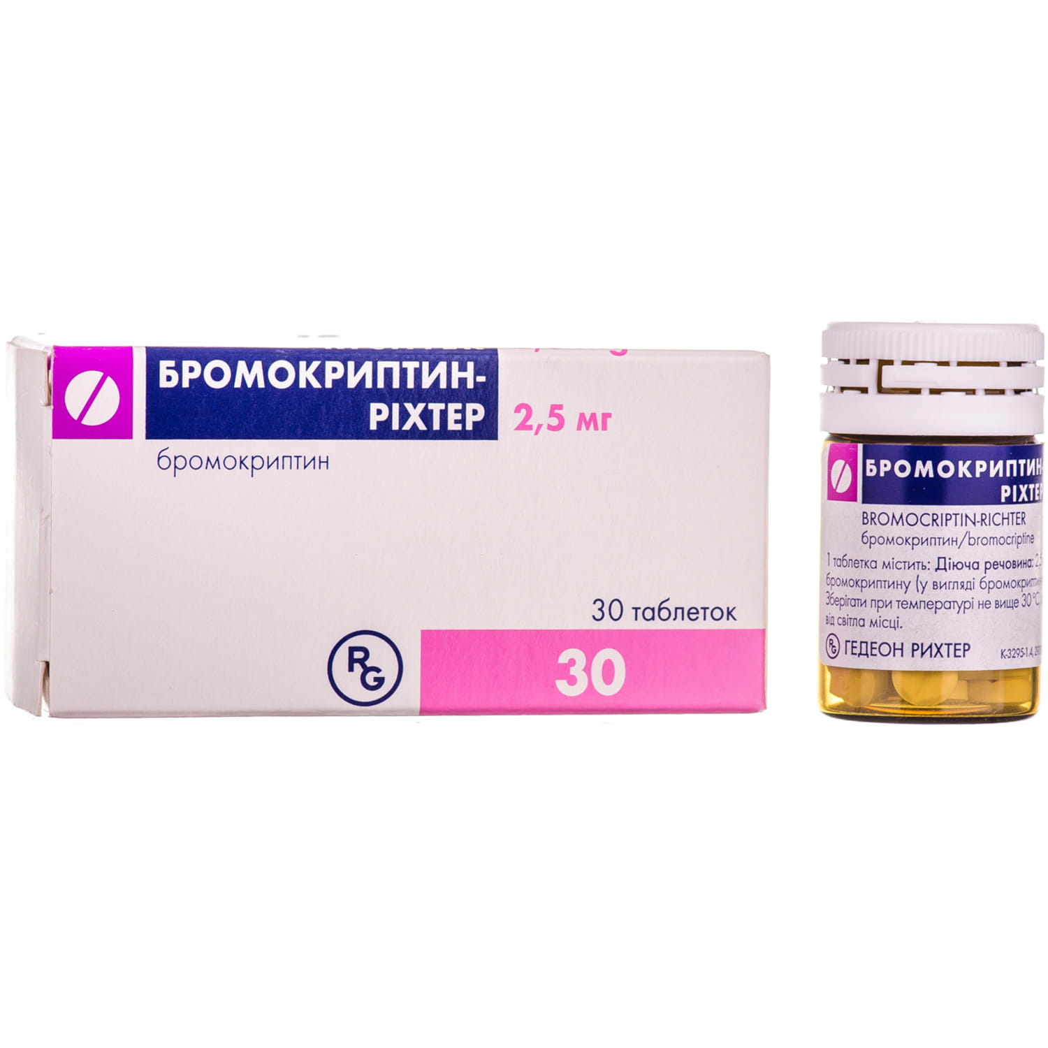 Бромокриптин-Ріхтер таблетки по 2,5 мг флакон 30 шт (5997001381182 .