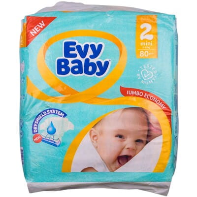 Подгузники для детей EVY BABY (Беби) 2 Mini (Мини) от 3 до 6 кг 80 шт