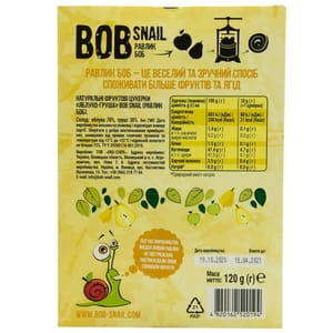 Цукерки дитячі натуральні Bob Snail (Боб Снеіл) Равлик Боб яблучно-грушеві 120 г