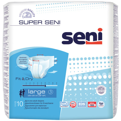 Подгузники для взрослых Seni (Сени) Super Large (Супер Ладж) размер L/3 10 шт