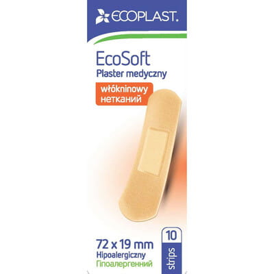 Пластырь медицинский Ecoplast (Экопласт) на нетканной основе размер 72 мм х 19 мм в мини упаковке 10 шт