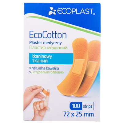 Пластир медичний Ecoplast (Екопласт) на тканинній основі розмір 72 мм х 25 мм 100 шт
