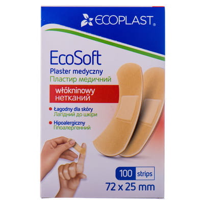 Пластырь медицинский Ecoplast (Экопласт) на нетканной основе размер 72 мм х 25 мм 100 шт