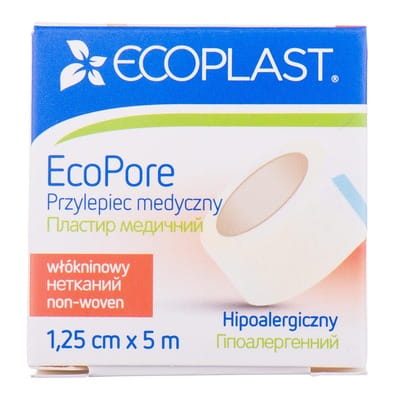 Пластырь медицинский Ecoplast (Экопласт) ЭкоПор на нетканной основе в катушке размер 1,25 см x 500 см в бумажной упаковке 1 шт