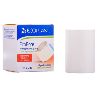 Пластир медичний Ecoplast (Екопласт) ЕкоПор на нетканній основі в котушці розмір 5 см x 500 см у паперовій упаковці 1 шт