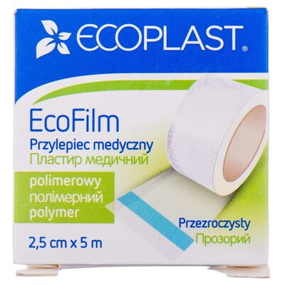 Пластырь медицинский Ecoplast (Экопласт) ЭкоФилм полимерный водостойкий в катушке размер 2,5 см x 500 см в бумажной упаковке 1 шт