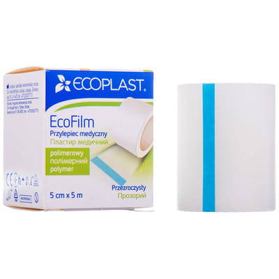 Пластир медичний Ecoplast (Екопласт) ЕкоФілм полімерний водостійкий в котушці розмір 5 см x 500 см у паперовій упаковці 1 шт