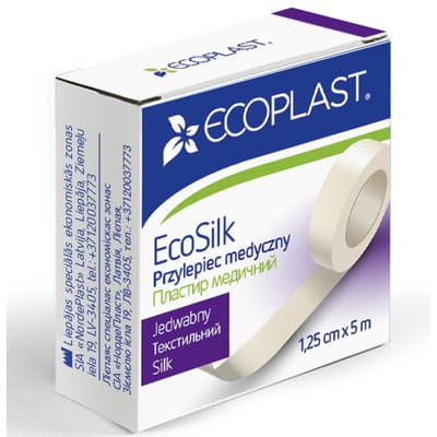 Пластырь медицинский Ecoplast (Экопласт) ЭкоСилк текстильный в катушке размер 1,25 см x 500 см в бумажной упаковке 1 шт