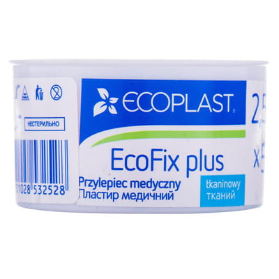 Пластир медичний Ecoplast (Екопласт) ЕкоФікс на тканинній основі в котушці з пластиковою кришкою розмір 2,5 см x 500 см 1 шт