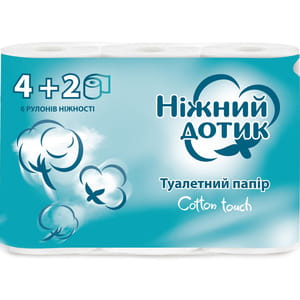 Бумага туалетная НІЖНИЙ ДОТИК двухслойная 6 рулонов