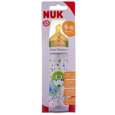 Бутылочка для кормления NUK (Нук) First Choice Plus Первый выбор пластиковая с латексной соской со средним отверстием 1 р 300 мл