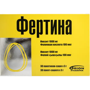 Фертина порошок растворимый, дополнительный источник инозита и фолиевой кислоты в период беременности и ее планирования, в саше по 3 г 30 шт