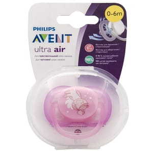 Пустушка силіконова ортодонтична AVENT (Авент) SCF 545/10 Ultra Air з декором для дівчинки від 0 до 6 місяців 1 шт