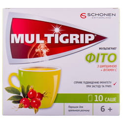 Мультигрип Фито с шиповником + витамин С с цинком порошок для орального раствора в саше 10 шт