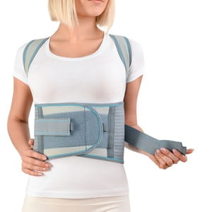 Корсет для корекції осанки (коректор постави, реклінатор, бандаж) Торговий Дім Алком модель 1020 жорсткий з 2 ребрами жорсткості колір сірий розмір 1