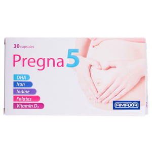 Прегна-5 капсули дієтична добавка під час підготовки до вагітності, вагітності і годування груддю з вітаміном С, Д3, цинком 2 блістера по 15 шт