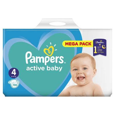 Подгузники для детей PAMPERS Active Baby (Памперс Актив Бэби) 4 от 9 до 14 кг 106 шт