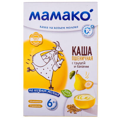 Каша молочная детская МАМАКО Пшеничная с грушей и бананом на козьем молоке для детей с 6-ти месяцев 200 г