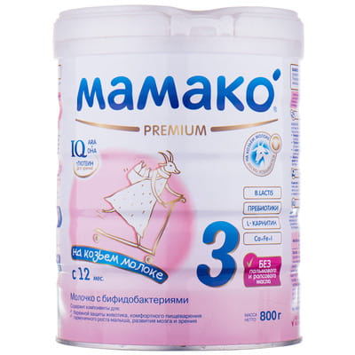 Смесь молочная детская МАМАКО 3 Premium (Премиум) сухая адаптированная на основе козьего молока для детей с 12 месяцев 800 г
