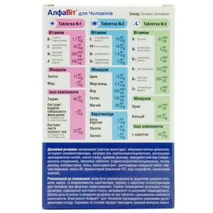 Витаминно-минеральный комплекс Алфавит Для мужчин для повышения жизненного тонуса и выносливости с витамином С, витамином Д3, цинком таблетки 60 шт