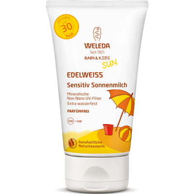 Молочко для тіла WELEDA (Веледа) Едельвейс сонцезахисне SPF 30 для чутливої шкіри для немовлят і дітей, без аромату 150 мл