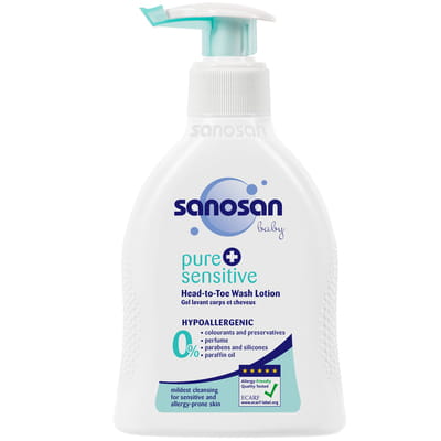 Средство для купания SANOSAN Pure & Sensitive (Саносан Пьюр энд Сенситив) 2 в 1 гипоаллергенное 200 мл