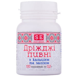 Дріжджі пивні з кальцієм та залізом таблетки по 0,5 г флакон 100 шт Фармаком