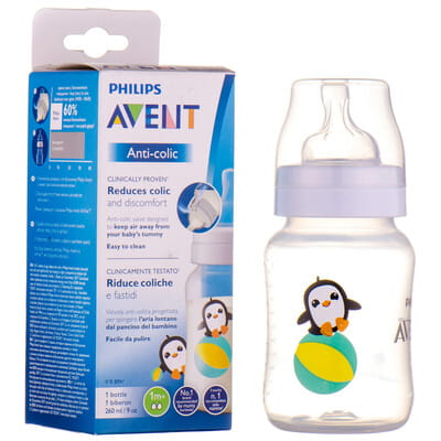Пляшечка для годування AVENT (Авент) SCF 821/13 Anti-Colic з клапаном AirFree декор пінгвін 260 мл 1 шт