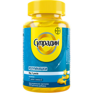 Супрадин Розумняшки витамины для детей с холином, Омега-3 пастилки жевательные 30 шт Байер