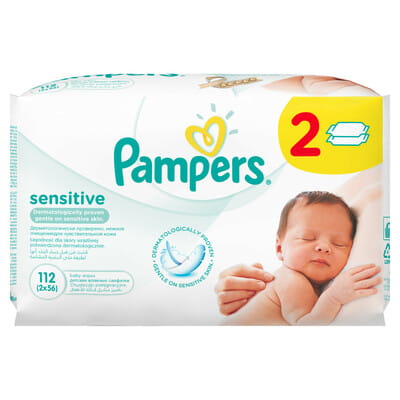 Салфетки влажные детские PAMPERS (Памперс) Sensitive (Сенситив) 2 упаковки по 56 шт