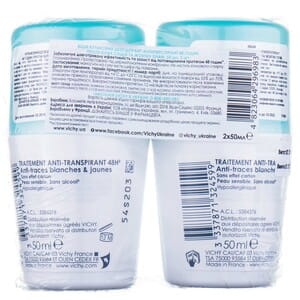 Промо набор VICHY (Виши) Део Дезодорант-антиперспирант шариковый 48 часов против белых следов и желтых пятен 50 мл 2 шт NEW