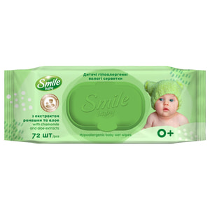 Салфетки влажные детские SMILE (Смайл) Baby (Бэби) Сок алоэ и экстракт ромашки 72 шт