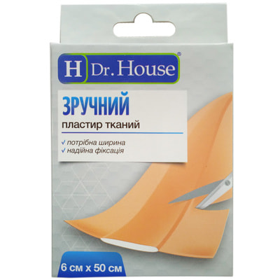 Пластир Dr. House (Доктор Хаус) бактерицидний тканий розмір 6 см х 50 см 1 шт