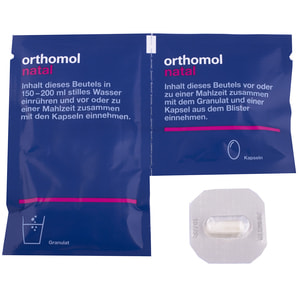 Ортомол Натал (Orthomol Natal) витаминный комплекс для беременных и кормящих грудью женщин капсулы + порошок на курс 30 дней с витамином С, Д, цинком