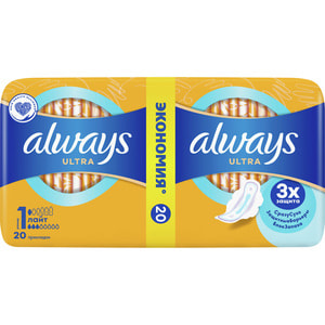 Прокладки гігієнічні жіночі ALWAYS (Олвейс) Ultra Light Duo (Ультра Лайт) 20 шт