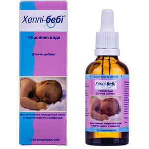 Укропна вода Хеппі-бебі концентрат олій 15 мл для усунення шлункових кольок та вздуття живота у немовлят в флаконі на 50 мл з дозатором 1 шт