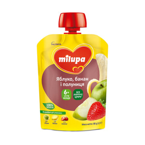 Пюре фруктовое детское Нутриция Milupa (Милупа) Яблоко, банан и клубника с 6-ти месяцев 80 г